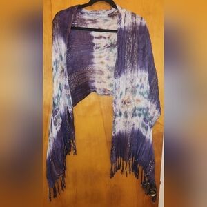 Purple Tie-Dye Shawl W/Metalic Highlights & Fringe, 60"L